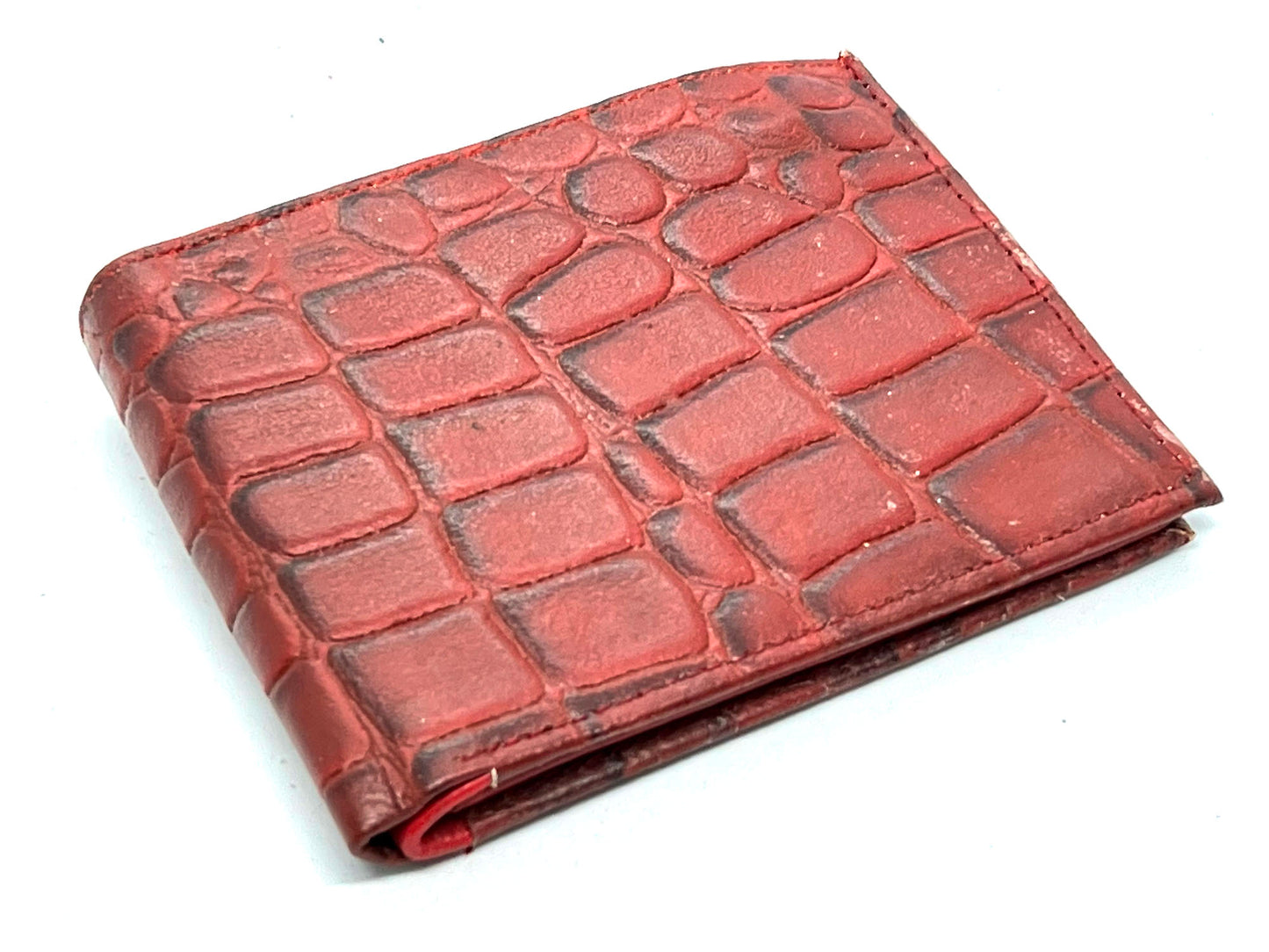 Genuine Leather Men's Croc Print Bifold Wallet Flip Up Card Holder