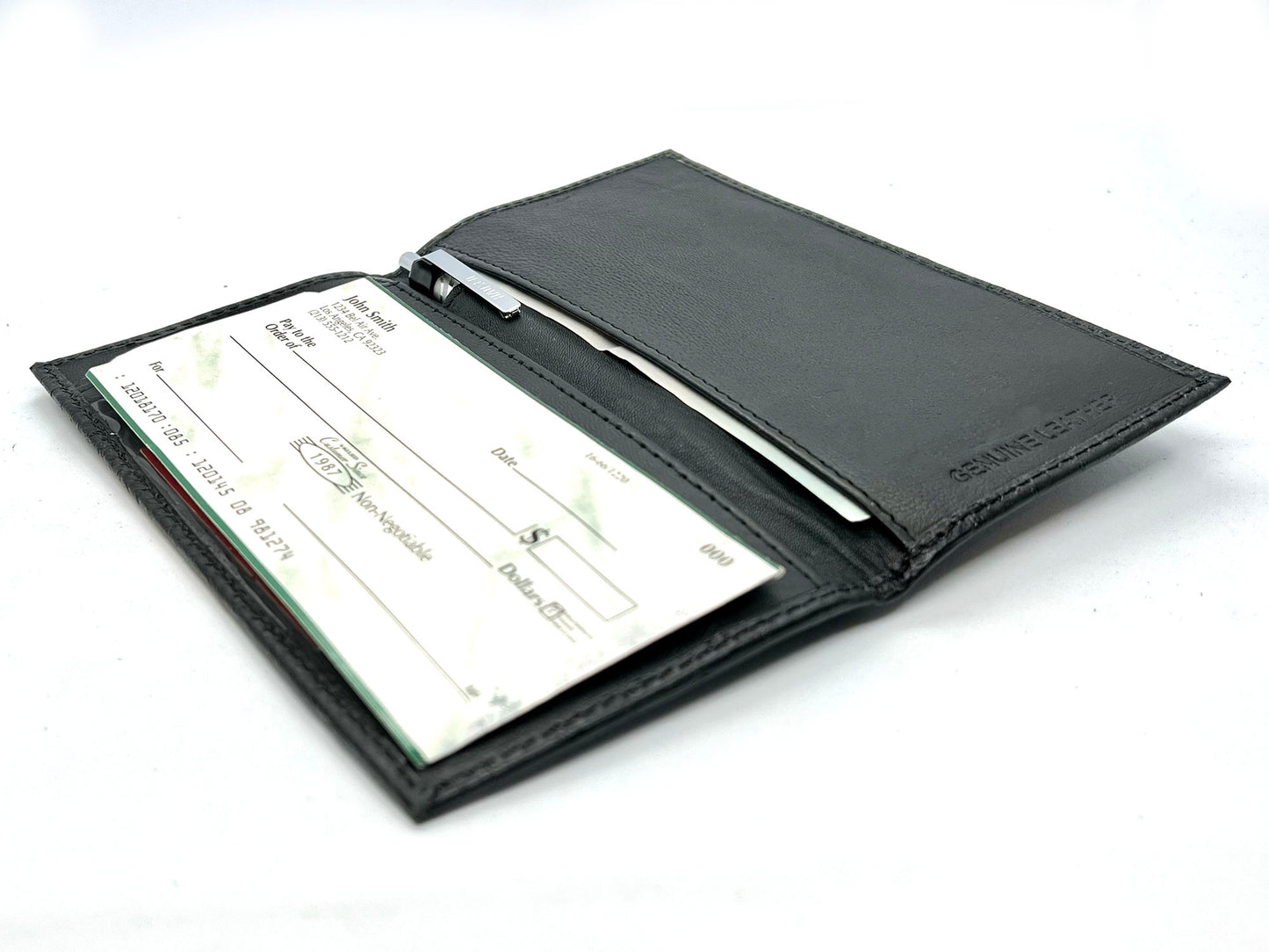 RFID Blocking Genuine Leather Plain Checkbook Cover Holder Thin ID Card Wallet