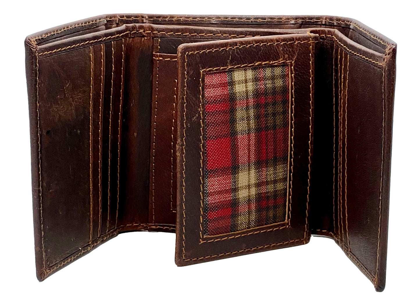 RFID Blocking Hunter Brown Leather Men's Trifold Vintage Wallet Center Flap Premium Quality