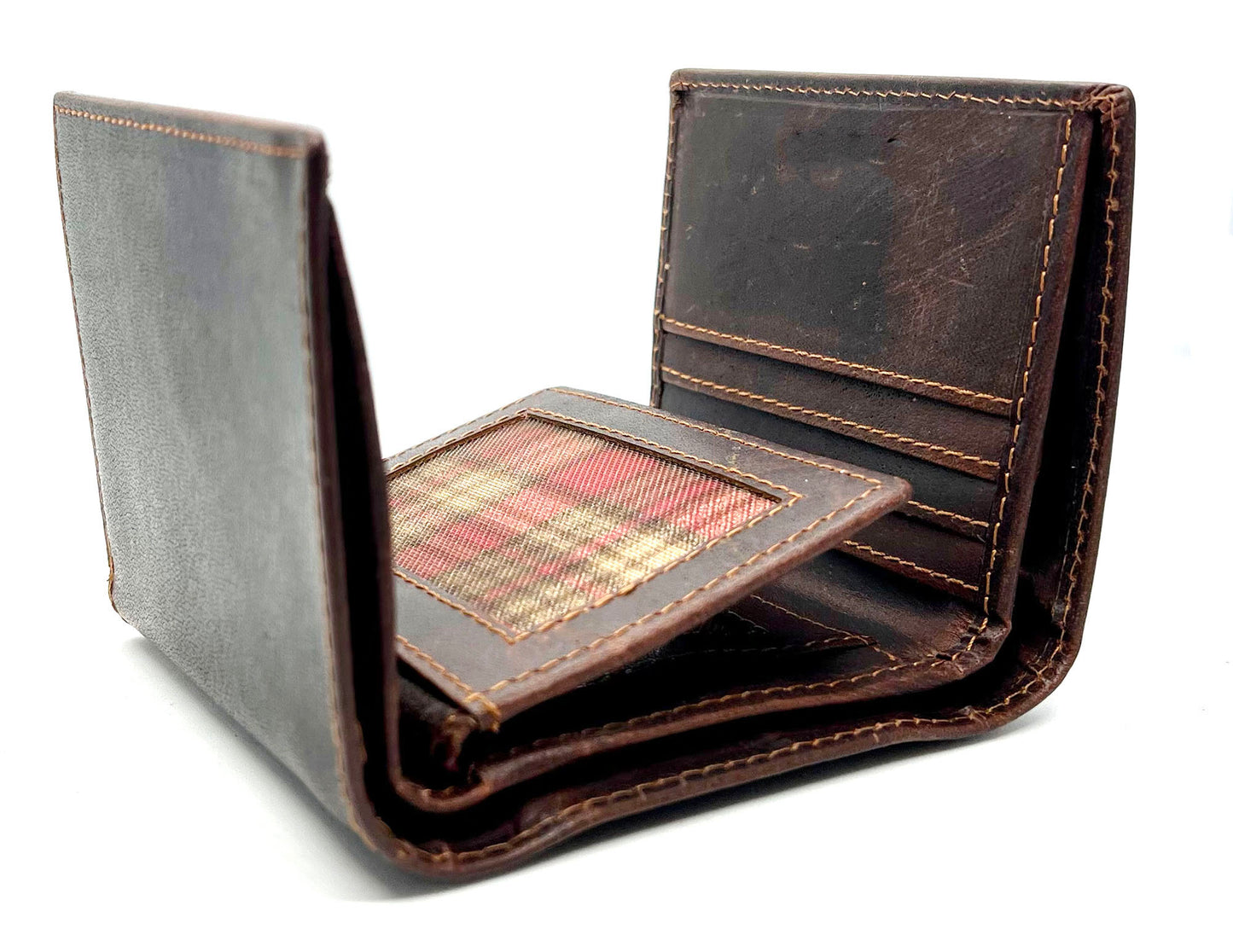 RFID Blocking Hunter Brown Leather Men's Trifold Vintage Wallet Center Flap Premium Quality