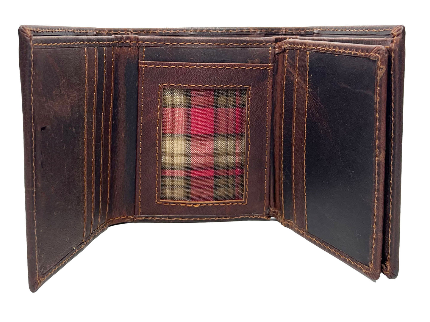 RFID Blocking Hunter Brown Leather Men's Trifold Vintage Wallet Center Flap Premium Quality