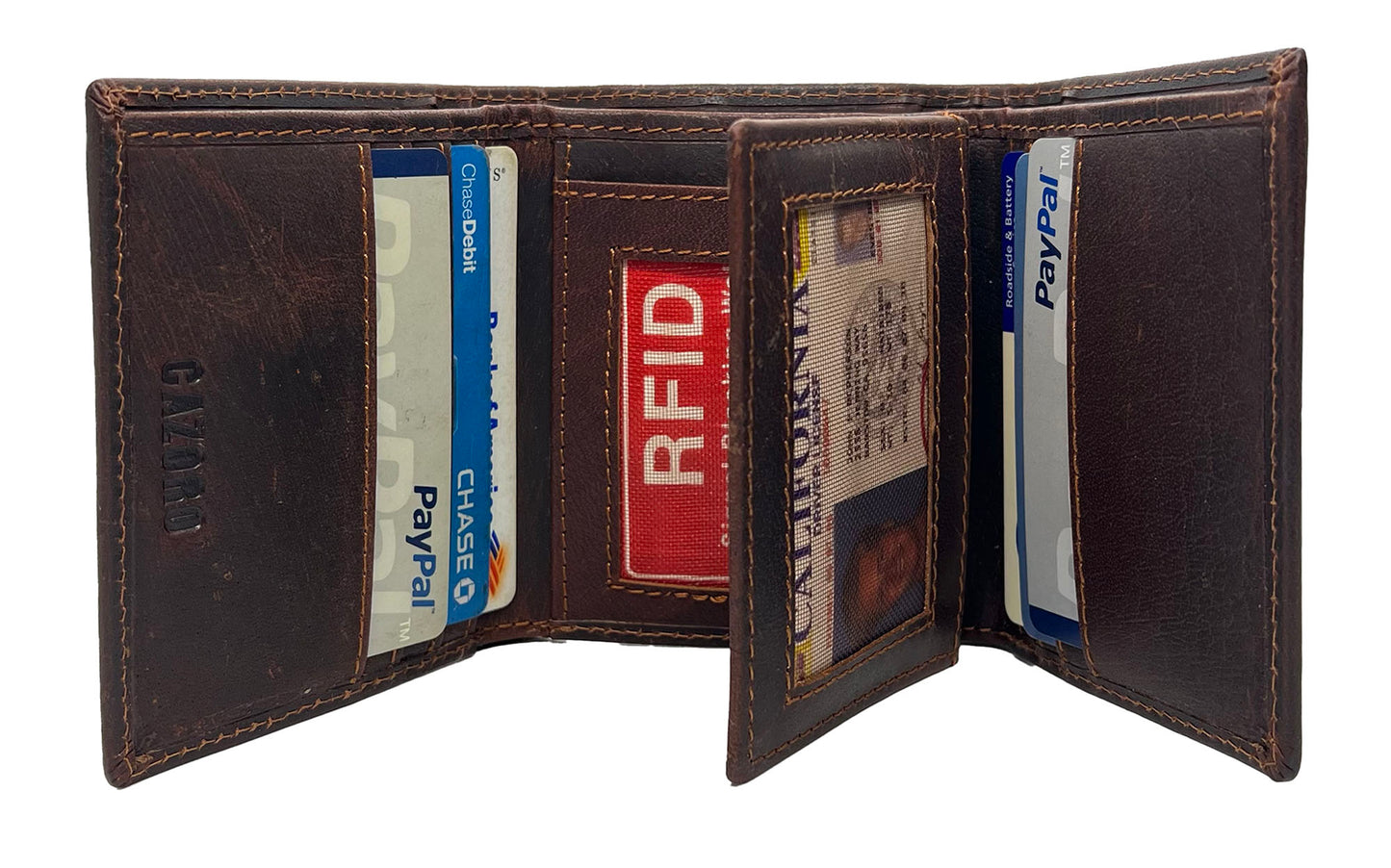 RFID Blocking Hunter Brown Leather Men's Trifold Vintage Wallet Center Flap Premium Quality