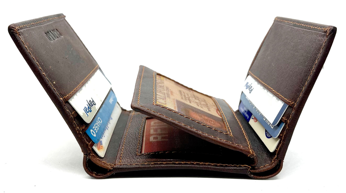 RFID Blocking Hunter Brown Leather Men's Trifold Vintage Wallet Center Flap Premium Quality