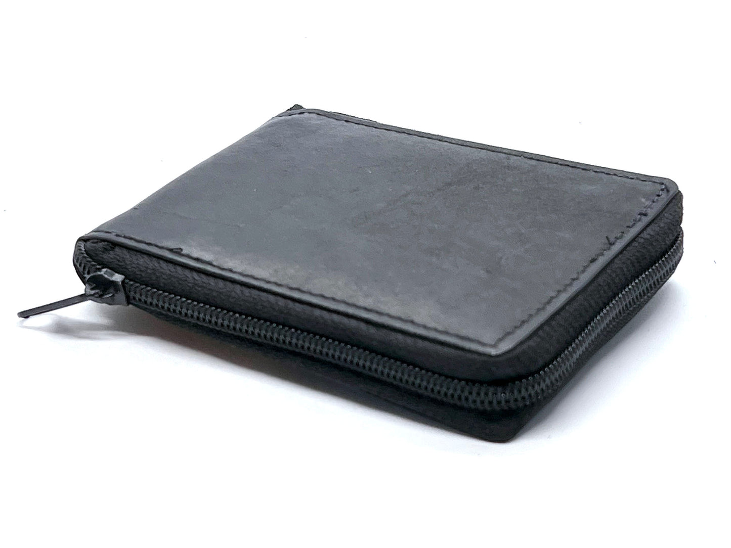 Black Genuine Leather Mens Bifold Wallet Card Coin Holder Plastic Sleeve Inserts ID Zip Around