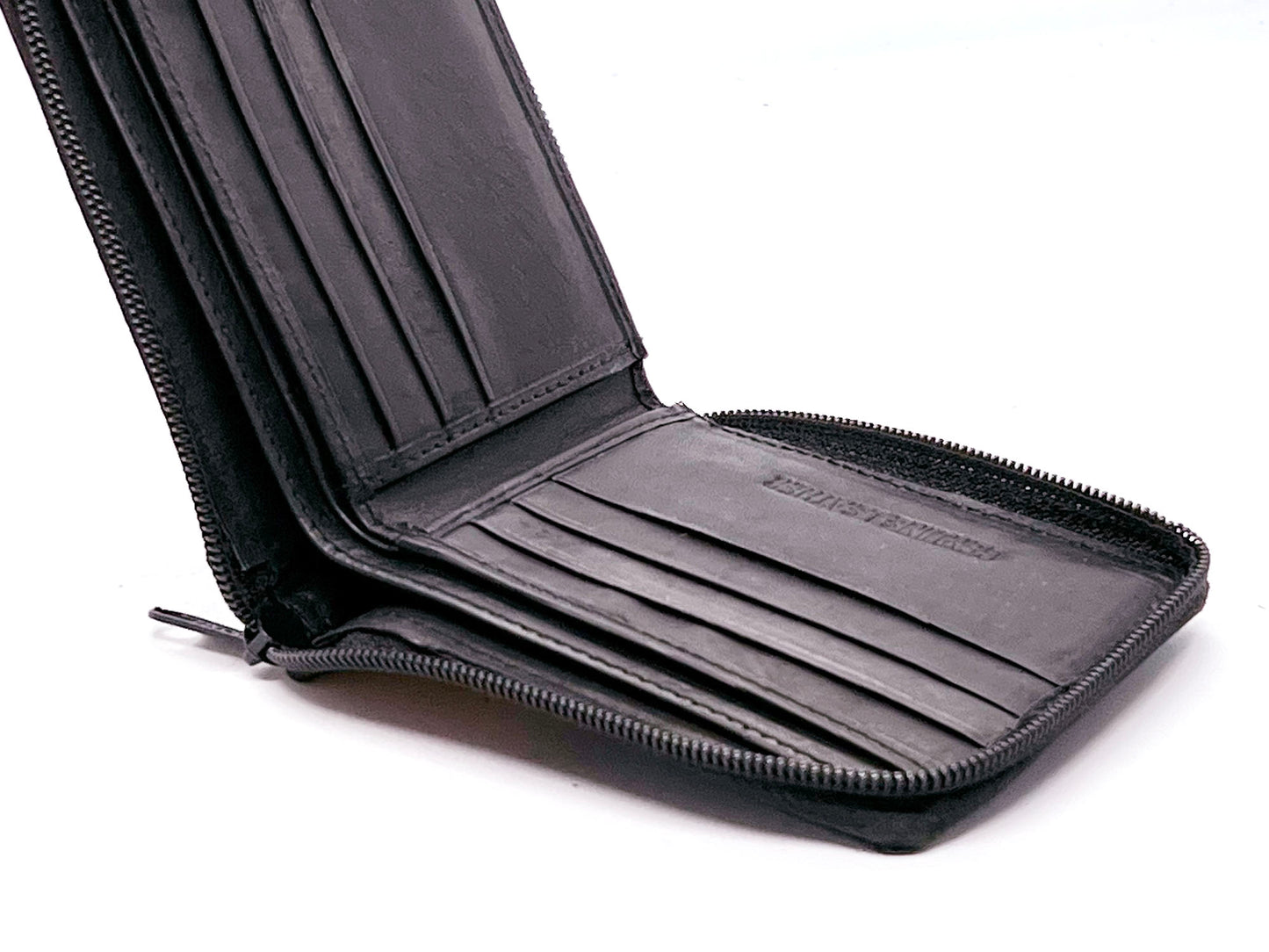 Black Genuine Leather Mens Bifold Wallet Card Coin Holder Plastic Sleeve Inserts ID Zip Around
