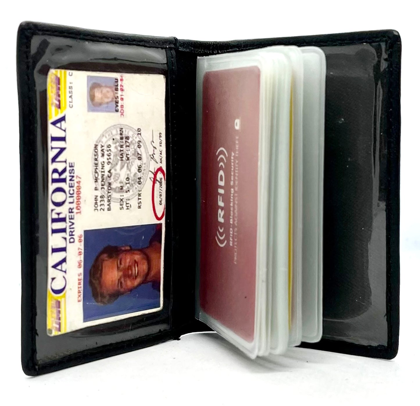 Genuine Leather Business Card Organizer Plastic Insert ID Credit Card Holder