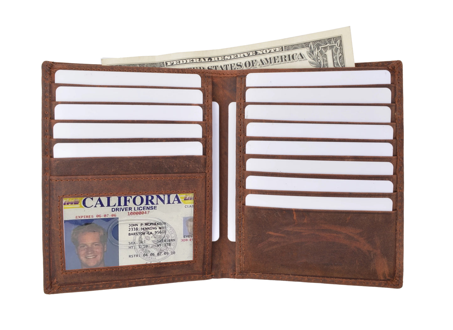Hunter Brown RFID Blocking Genuine Leather Bifold Hipster Wallet