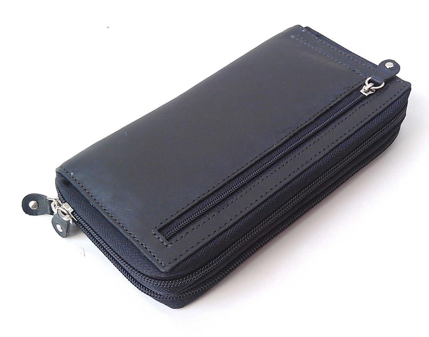 Genuine Leather Checkbook Secretary Wallet 2 Zipper Clutch Credit Card Organizer