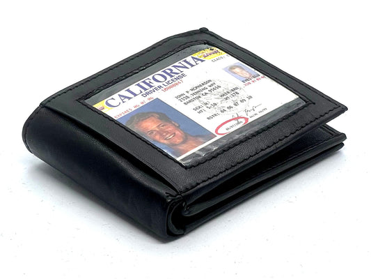 RFID Blocking Genuine Leather Men's Bifold Wallet Center Flap Credit Card Holder ID Badge