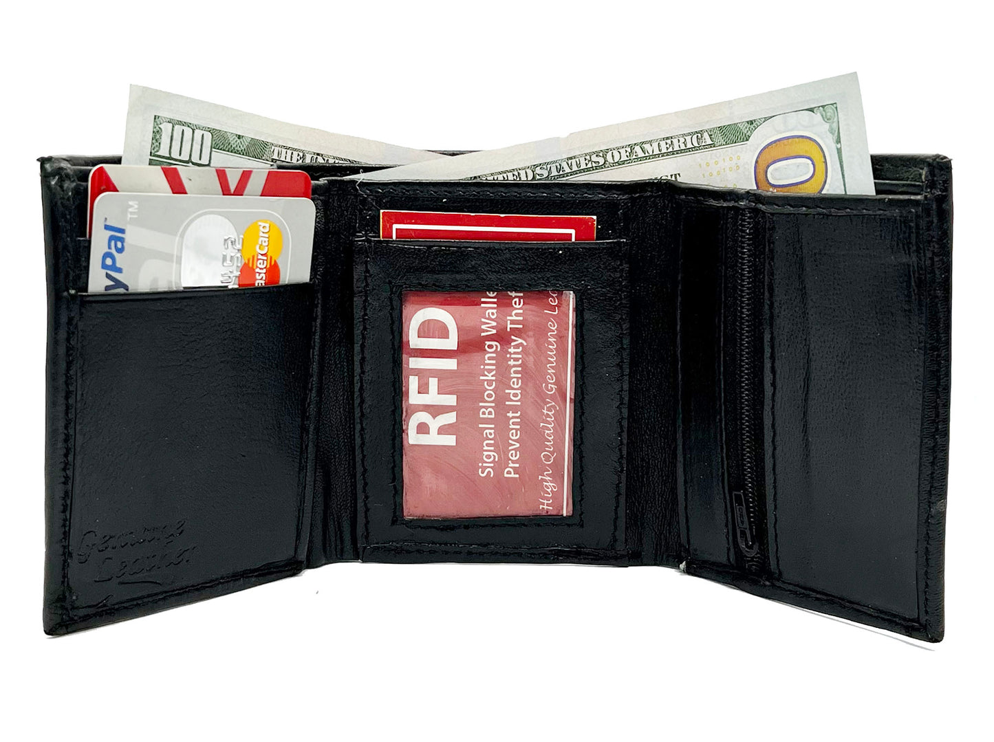 RFID Blocking Genuine Leather Men's Trifold Wallet Credit Card Holder Coin Purse Change Pocket