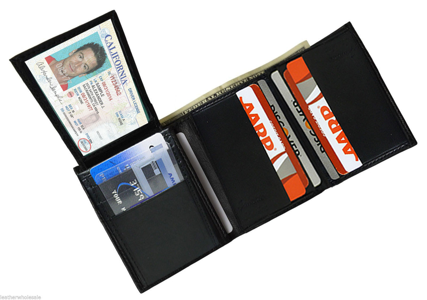 Genuine Leather Mens Trifold Wallet Thin Flap Top ID Credit Card Holder