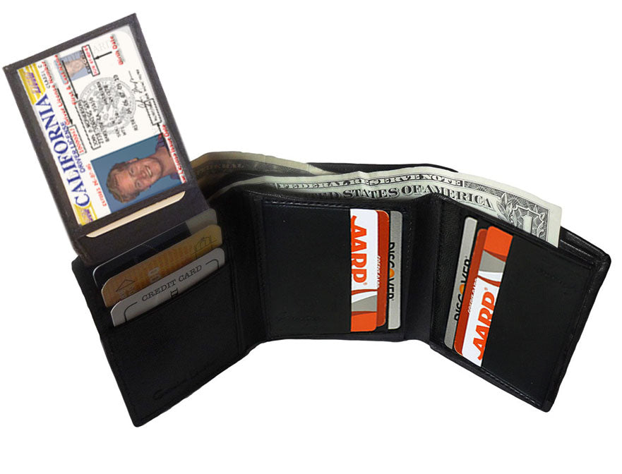 Genuine Leather Mens Trifold Wallet Thin Flap Top ID Credit Card Holder