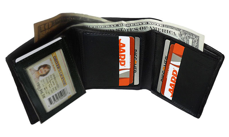 Genuine Leather Mens Trifold Wallet Thin Flap Top ID Credit Card Holder