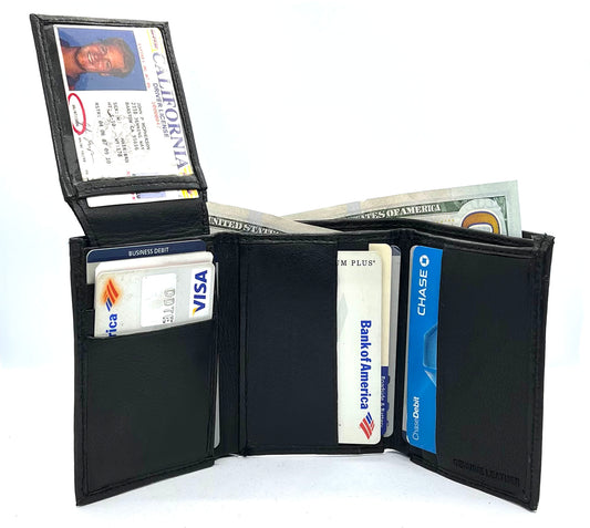 Genuine Leather Mens Trifold Wallet Thin Flap Top ID Credit Card Holder