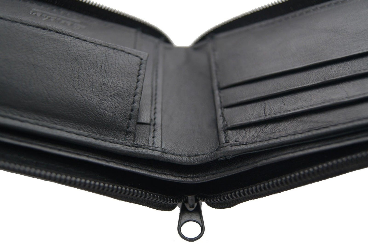 Black Genuine Leather Men's Bifold Wallet Credit Card Holder Zip Around Coin Holder