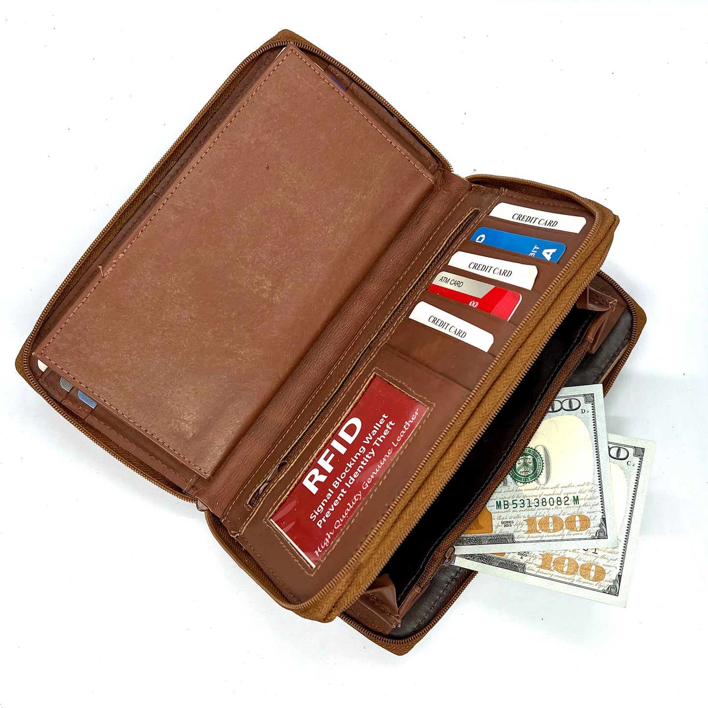 RFID Blocking Hunter Brown Leather Men's Trifold Vintage Wallet Center Flap Premium Quality