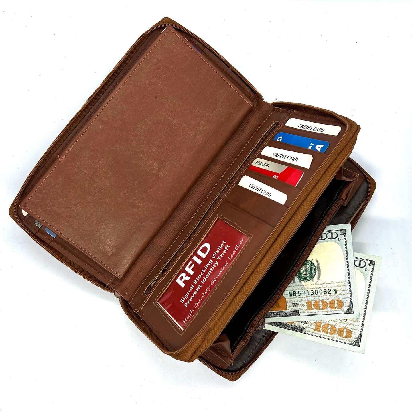 RFID Blocking Leather 2 Zip Wallet for Women Credit Card Holder Accordion Organizer Wallet