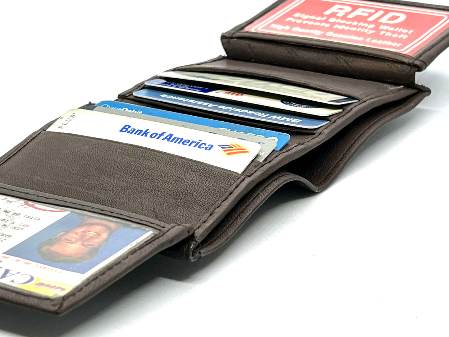 RFID Blocking Men's Genuine Leather Bifold Card Slots Double Flap ID Holder