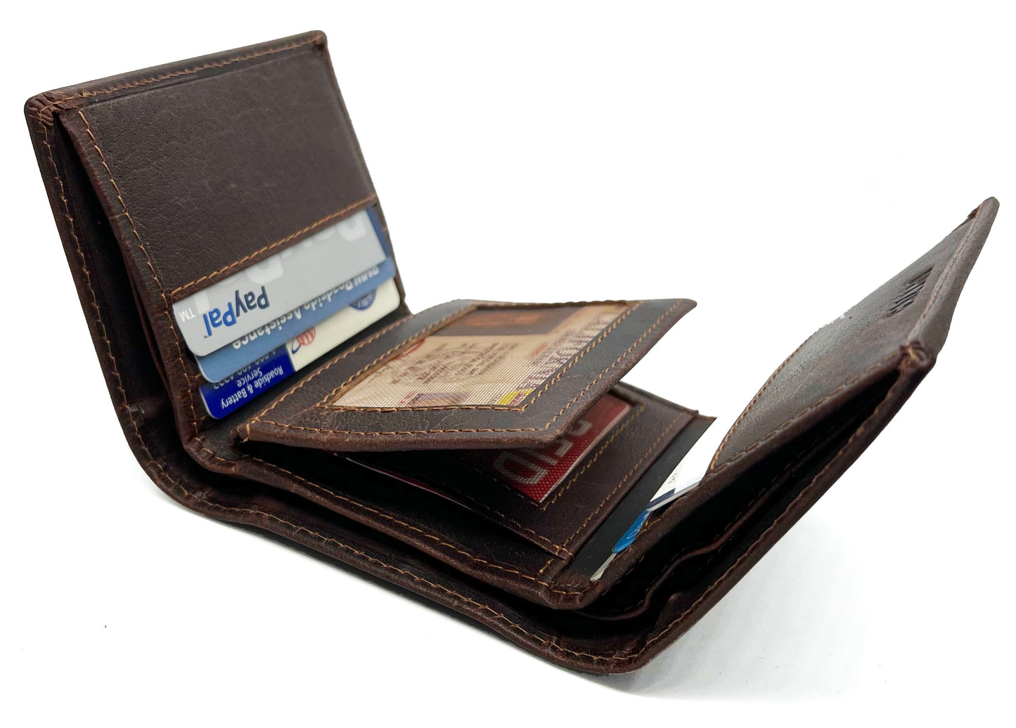 RFID Blocking Hunter Brown Leather Men's Trifold Vintage Wallet Center Flap Premium Quality