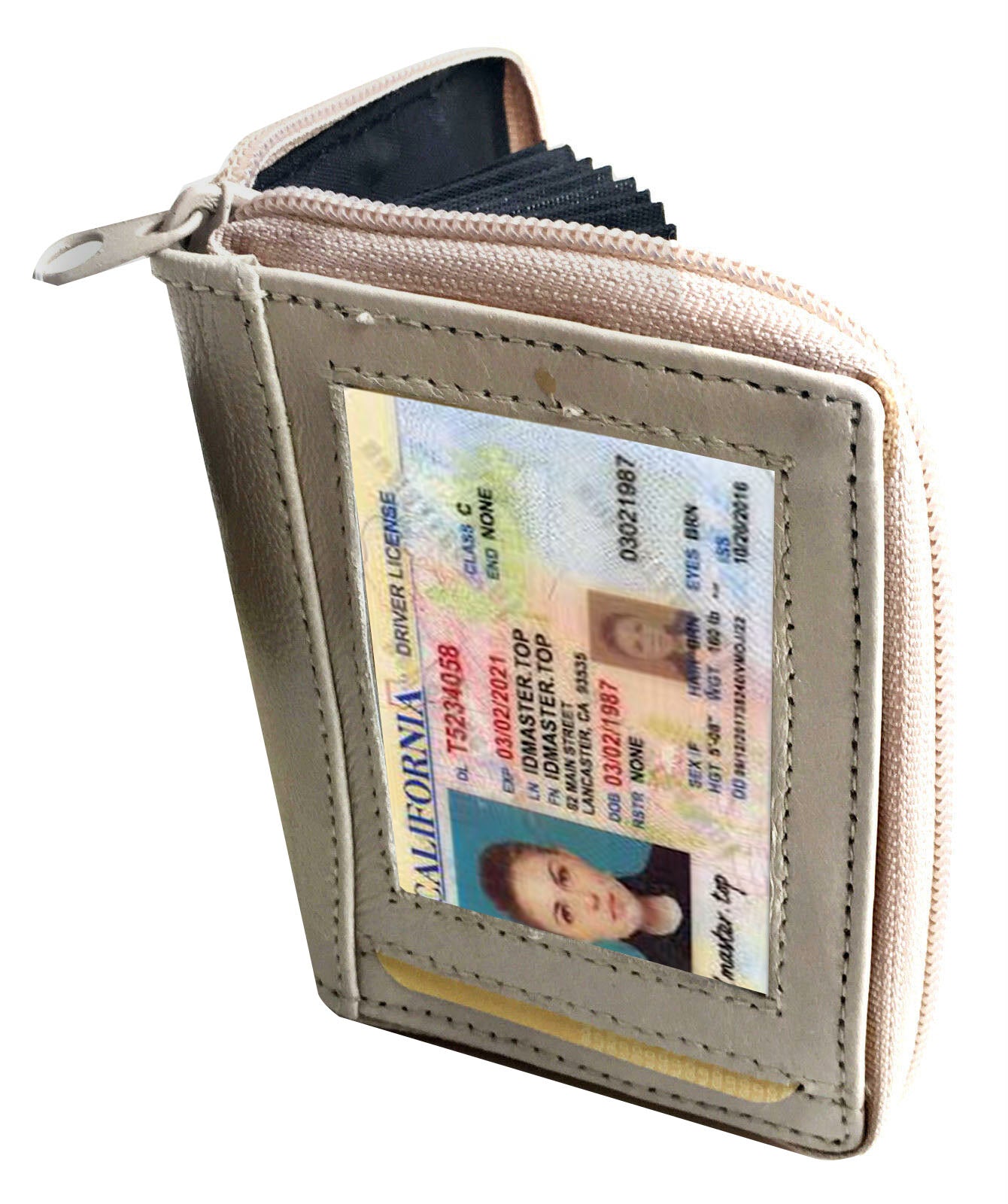 RFID Genuine Leather Credit Card Holder Womne's Accordion Wallet Zip around
