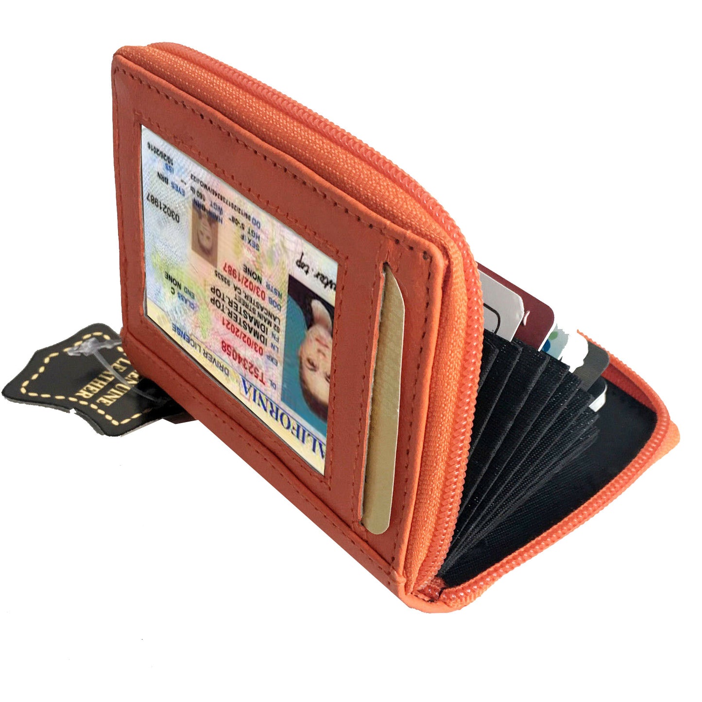 RFID Blocking Leather Fan Open Credit Card Holder Zip Around Accordion Wallet