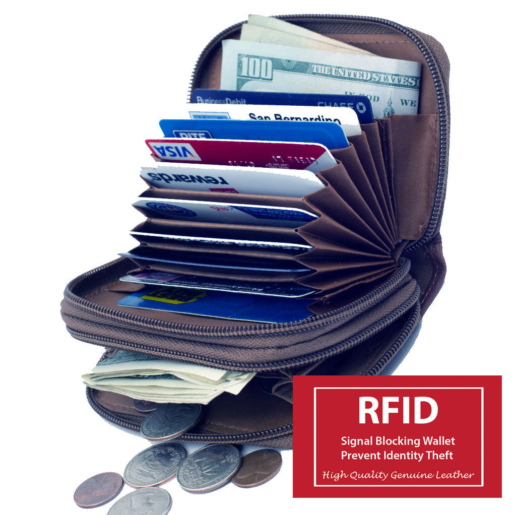 RFID Blocking Genuine Leather Women's Large Change Purse Clasps Open Coin Card Holder-Many Colors