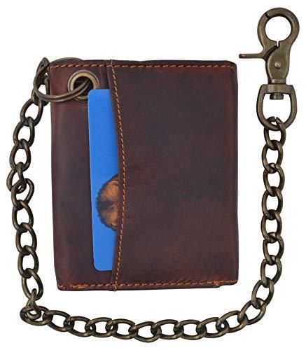 RFID Blocking Black Men's Premium Cowhide Leather Biker's Chain Trifold Wallet Trucker Motorcycle