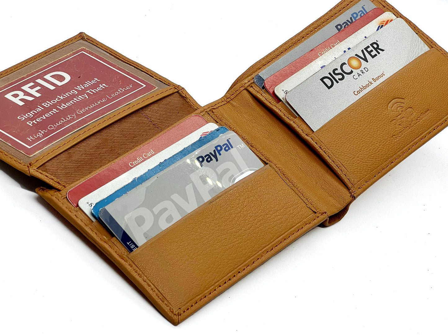 RFID Blocking Men's Genuine Cowhide Leather Premium Bifold Wallet Flap Top ID Card Holder