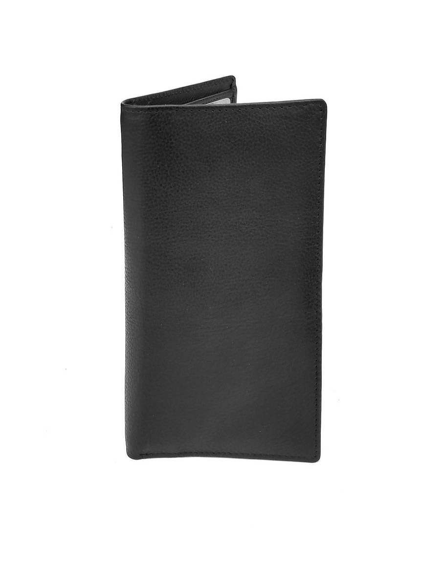 Black Genuine Leather Checkbook Cover Long Wallet Card Organizer Secretary Wallet