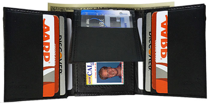Genuine Leather Men's Trifold Wallet Credit Card Holder ID Window Flap Top
