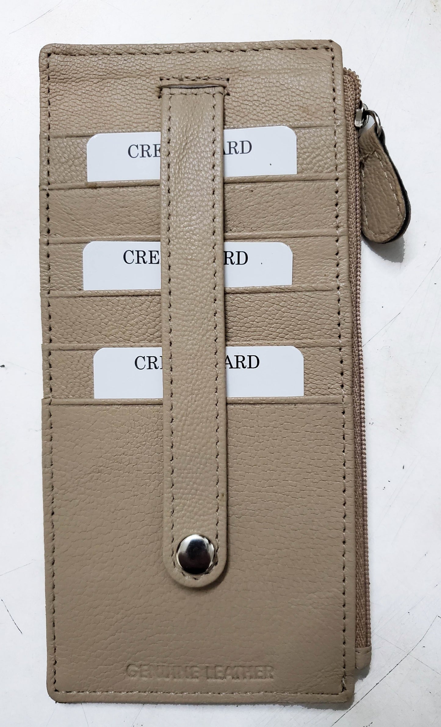 Genuine Leather Thin Vertical Stacker Women's Wallet Card Case with ID Window