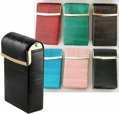 Genuine eel skin leather tobacco lighter holder hard case pop up Cigarette Case