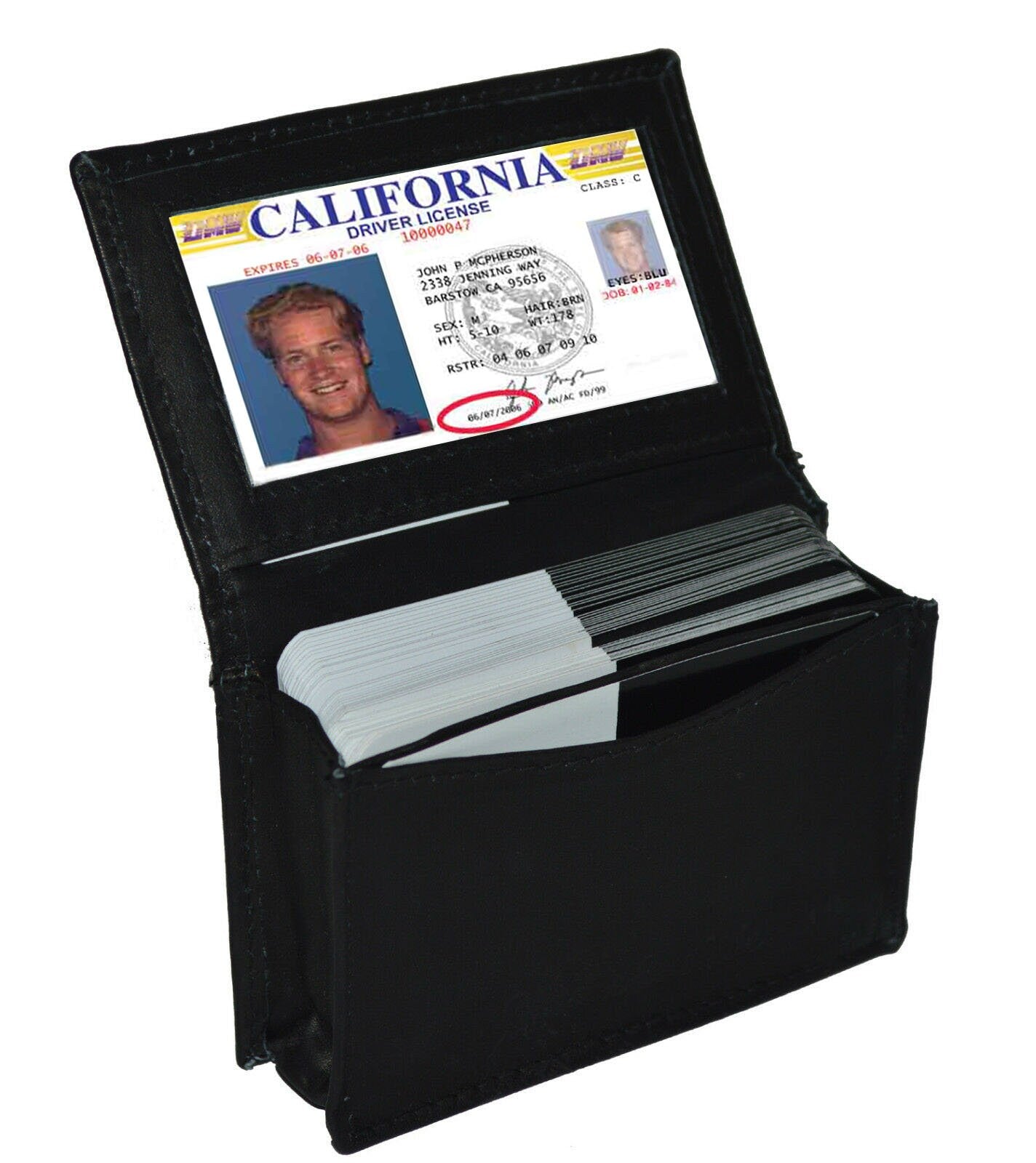 Black Genuine Leather ID 18 Credit Cards Holder Business Cards Pocket Men's Wallet