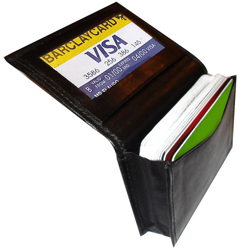 Black Genuine Leather ID 18 Credit Cards Holder Business Cards Pocket Men's Wallet