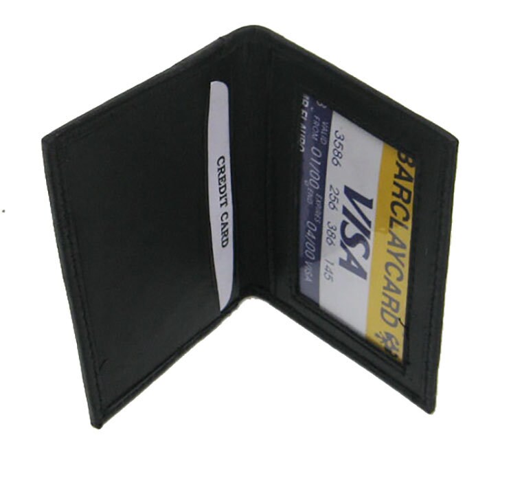 RFID Blocking Black Genuine Leather ID Credit Cards Men's Thin Wallet