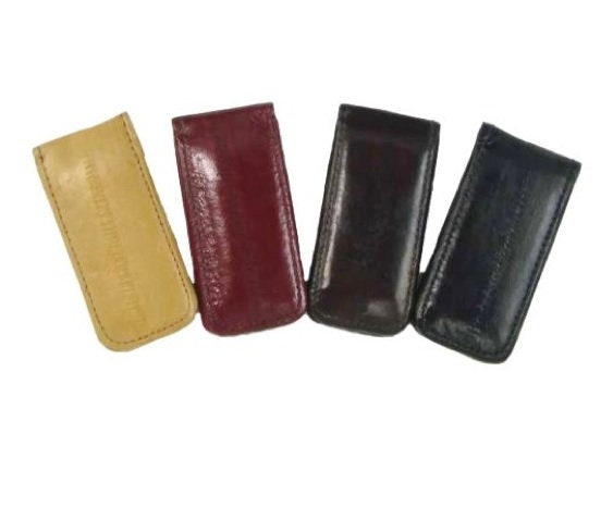 Genuine Eel Skin Leather Men's Strong Magnetic Money Clip Money Holder