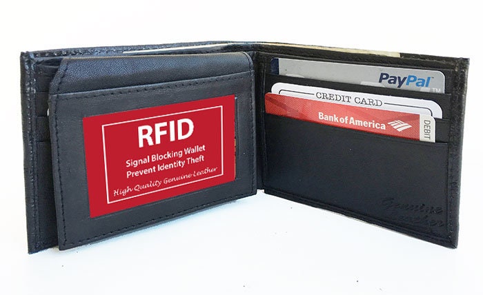 RFID Blocking Men's Bifold Leather Wallet Flap Top Card Holder