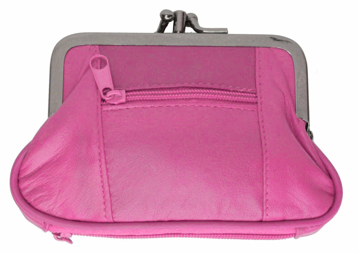 Genuine Leather Women's Large Change Purse Clasps Open Coin Card Holder-Many Colors