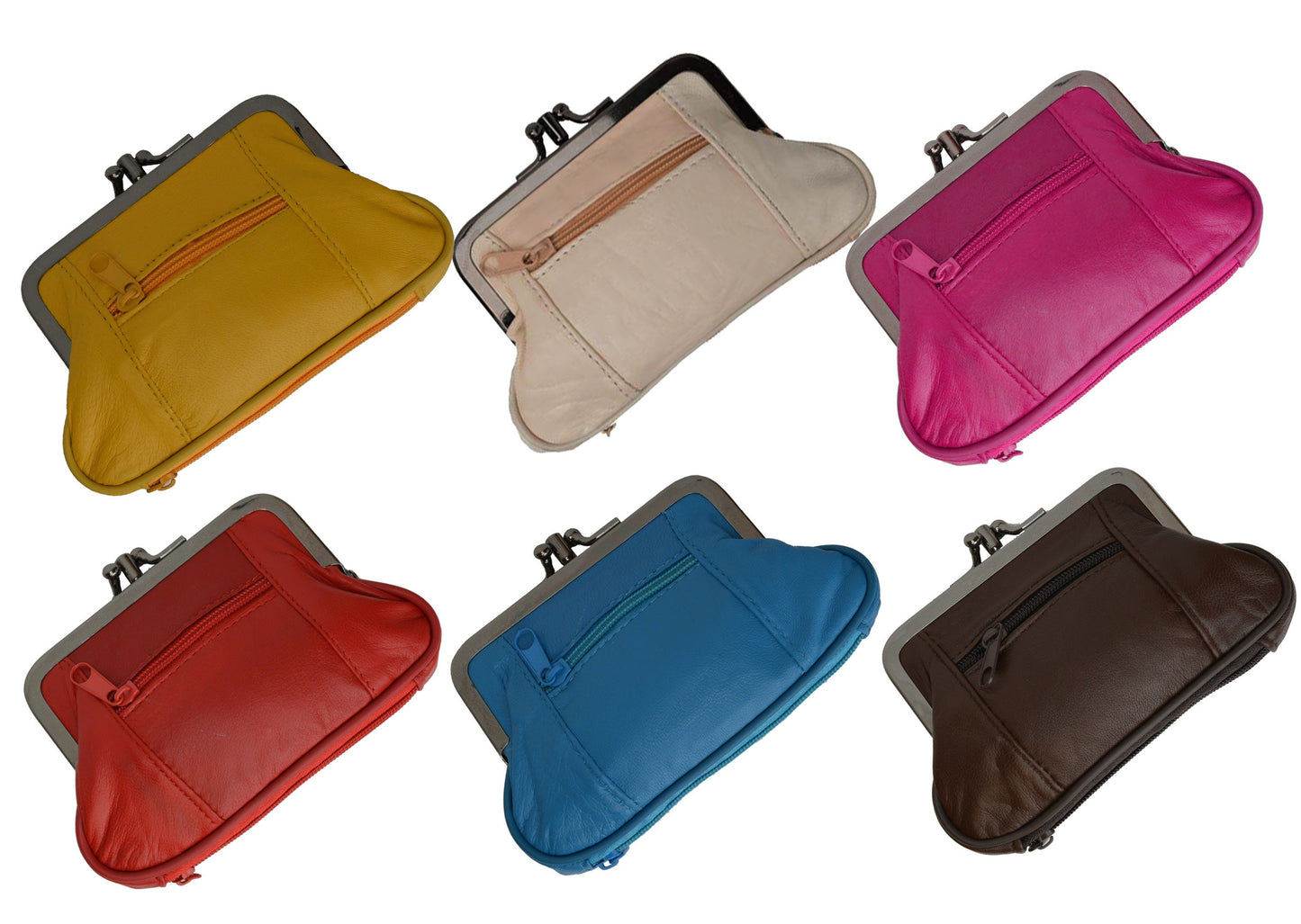 Genuine Leather Women's Large Change Purse Clasps Open Coin Card Holder-Many Colors