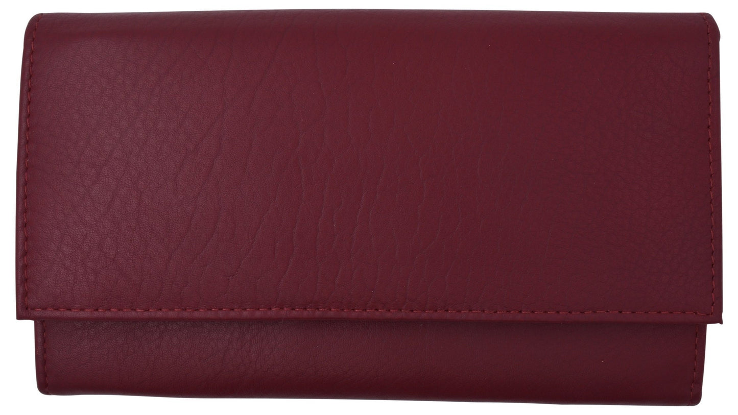 RFID Signal Blocking Fine Leather Ladies Long Clutch Wallet Accordion Checkbook Holder
