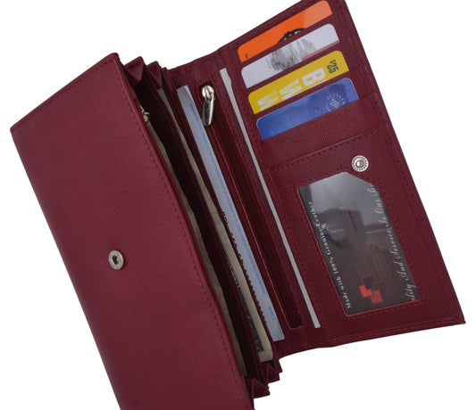 RFID Signal Blocking Fine Leather Ladies Long Clutch Wallet Accordion Checkbook Holder