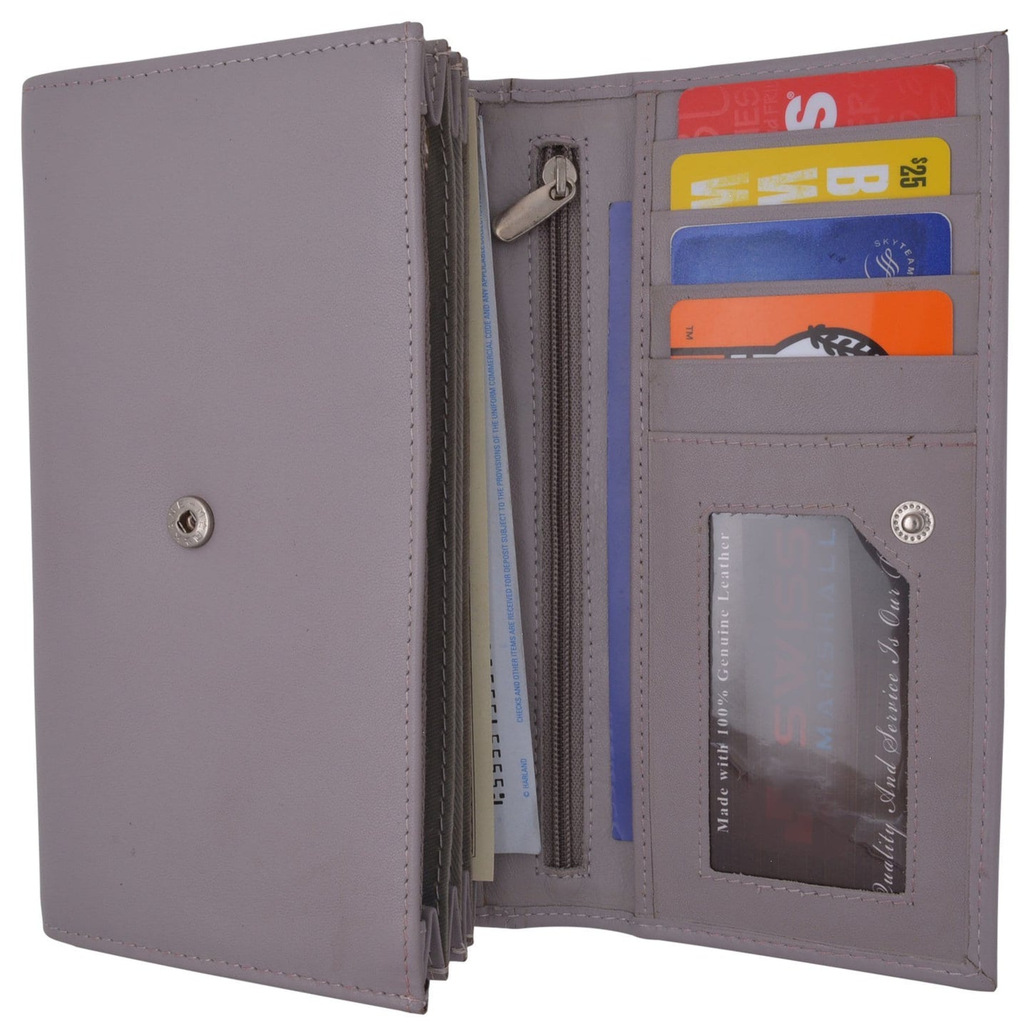 RFID Signal Blocking Fine Leather Ladies Long Clutch Wallet Accordion Checkbook Holder