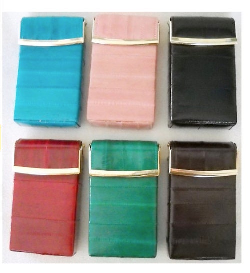 Genuine eel skin leather tobacco lighter holder hard case pop up Cigarette Case