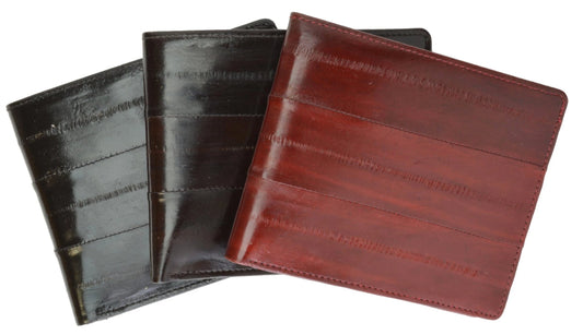 Genuine Eel Skin Leather Bifold Wallet Center Flap Credit Business Card Holder
