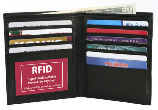 Black RFID Blocking Leather Men's Hipster Bifold Wallet ID Card Holder