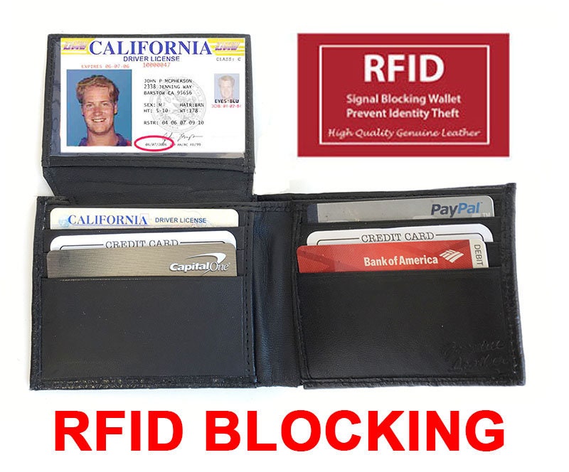 RFID Blocking Men's Bifold Leather Wallet Flap Top Card Holder