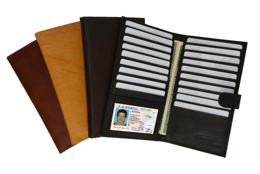 Men's Genuine Leather Long Bifold Secretary Checkbook Wallet 19 ID Card Holder Strap Closed