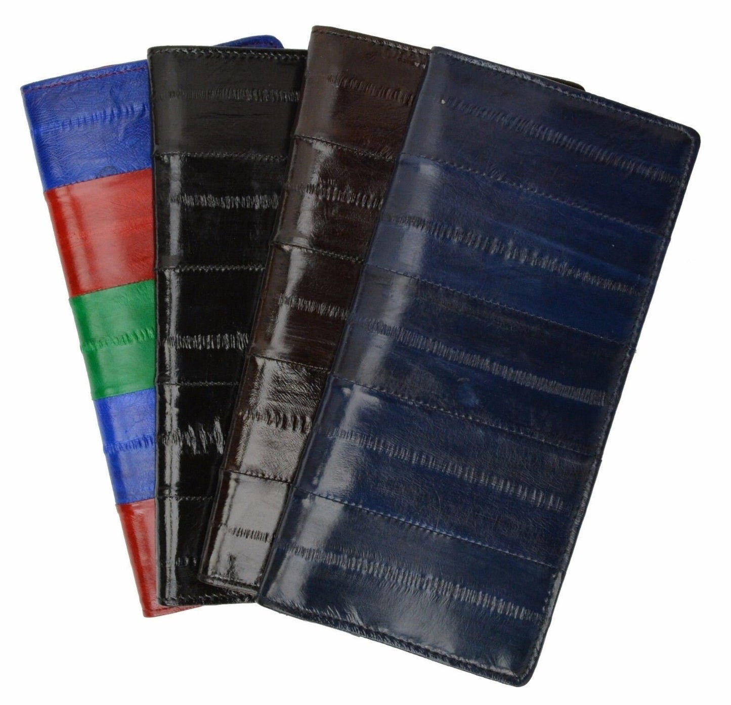 Genuine Eel Skin Leather Light Weight Checkbook Cover ID Credit Card Holder