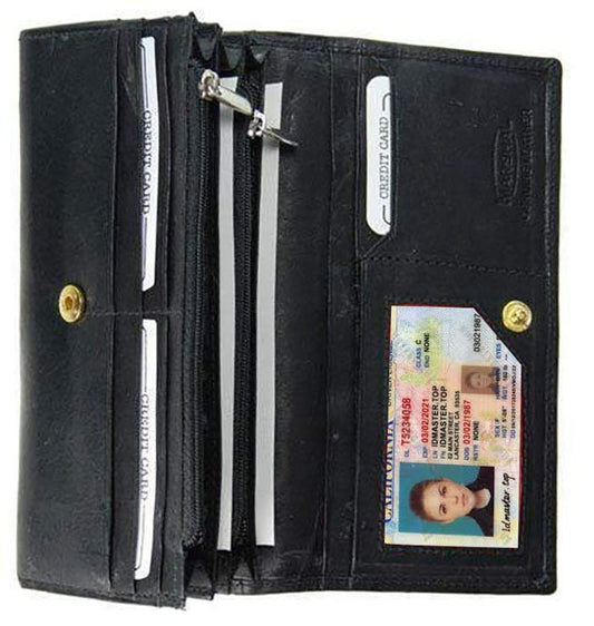 Genuine Leather Women's Checkbook Clutch Wallet Secretary Credit Card Organizer New