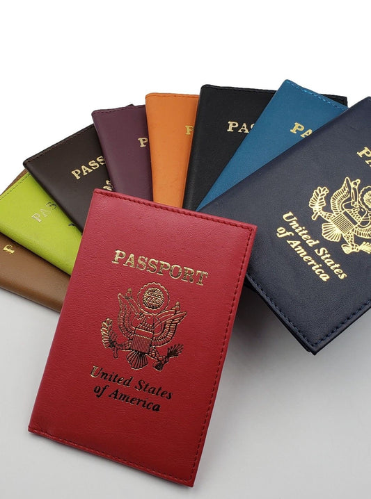 USA Genuine Leather Passport Cover Travel Document Holder ID Card Wallet